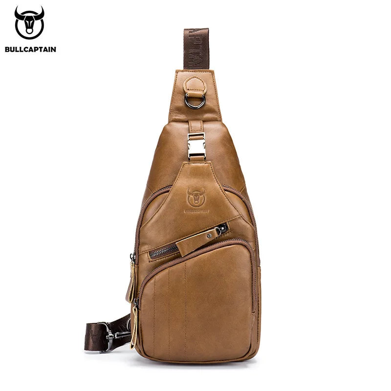 BULLCAPTAIN 2024 Genuine Leather Chest Bag Men's Fashion Style Casual Straddle Bag Business Large Capacity Leather Men's Luggage