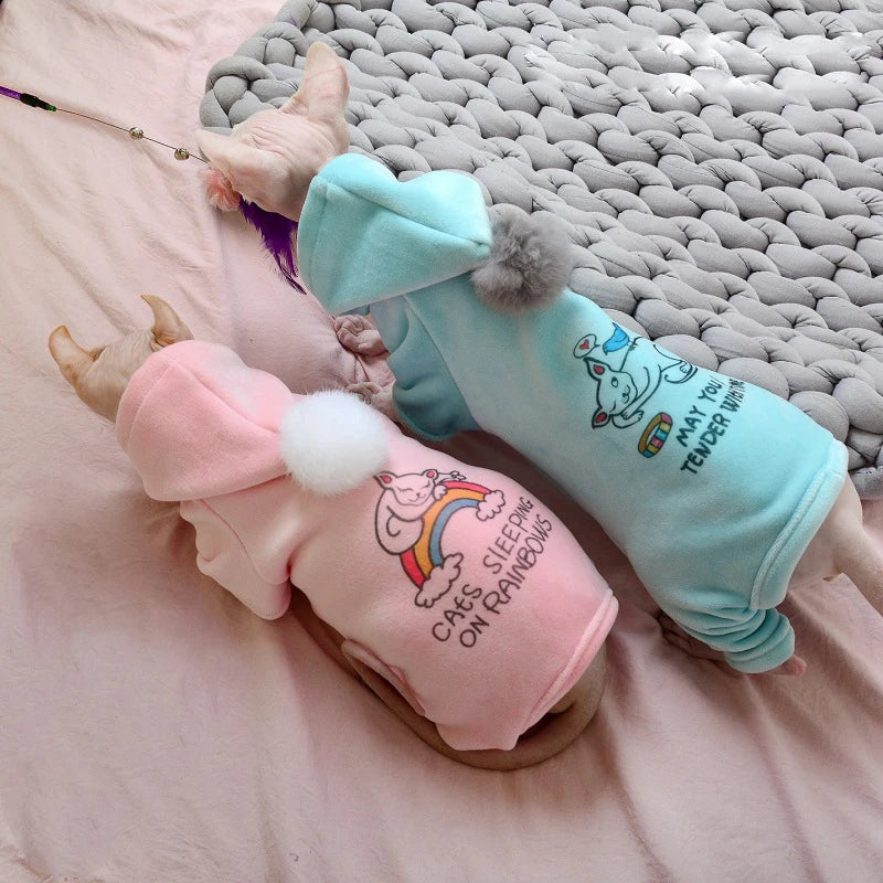 Hairless Cat Clothes Sphinx Winter Dog Hoodies For Small Medium Pets Cartoon Kittens Costumes Chihuahua Clothing Jacket Autumn