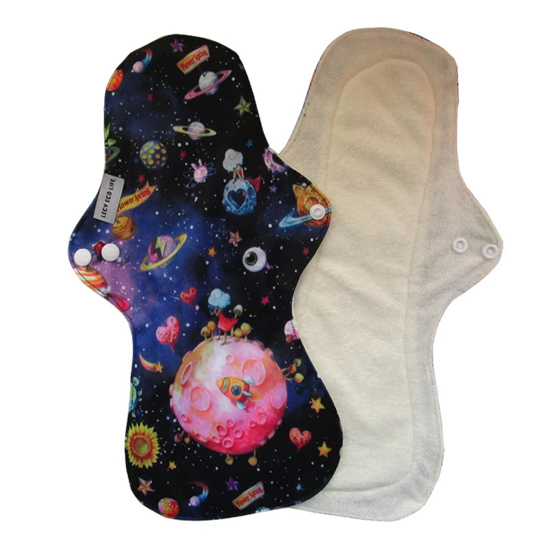 Reusable Menstrual Pads for Women, Heavy Flow, Bamboo Washable Sanitary Napkins, Printed Night Use, Breathable, 1Pc Size 13"