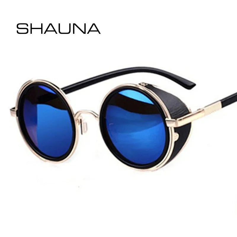 SHAUNA Vintage Women Steampunk Retro Coating Men Round Sunglasses Brand Designer Punk Sun Glasses UV400