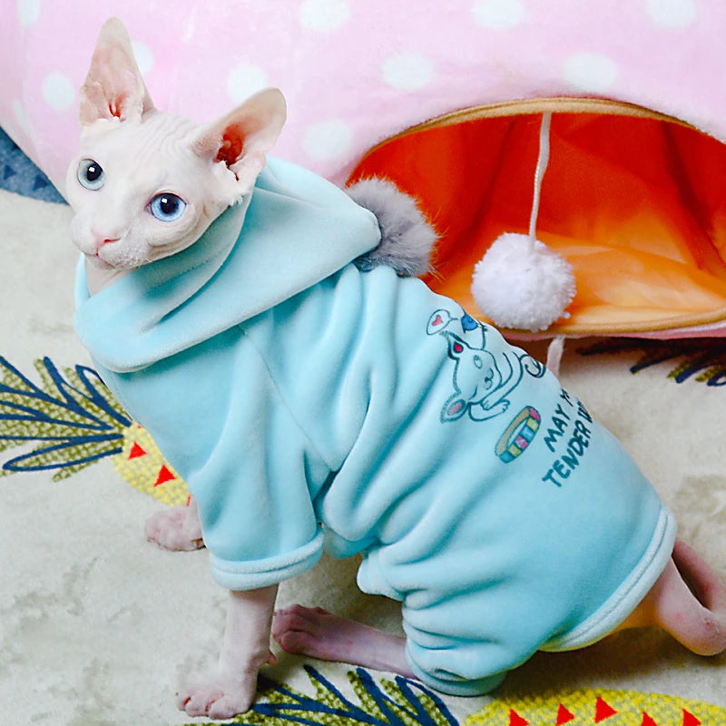 Hairless Cat Clothes Sphinx Winter Dog Hoodies For Small Medium Pets Cartoon Kittens Costumes Chihuahua Clothing Jacket Autumn
