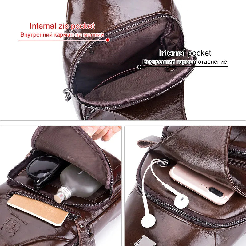 BULLCAPTAIN 2024 Genuine Leather Chest Bag Men's Fashion Style Casual Straddle Bag Business Large Capacity Leather Men's Luggage