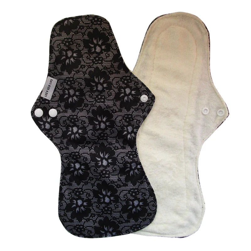 Reusable Menstrual Pads for Women, Heavy Flow, Bamboo Washable Sanitary Napkins, Printed Night Use, Breathable, 1Pc Size 13"