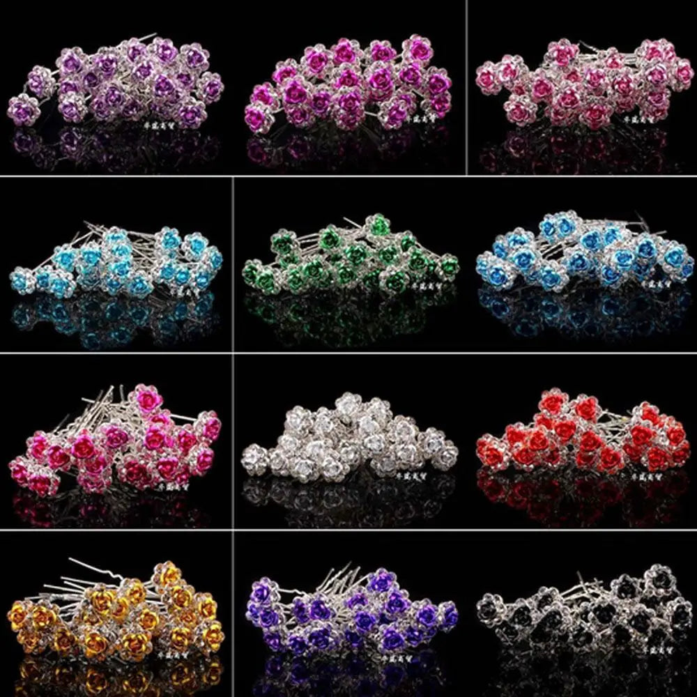 20PCs/Lot Women Bridal Wedding Crystal Diamante Flower Rose Hairpin Clip Barrettes Sticks Hair Braider Styling Tools Accessories