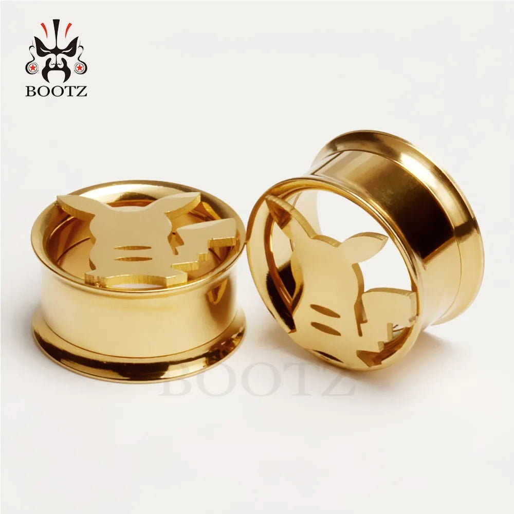 KUBOOZ Stainless Steel Ear Plugs Body Piercing Screw Tunnels Stretchers Cute Fashion Jewelry Earrings Expander For Gift 2PCS 0G