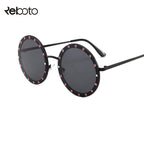 Vintage Round Sunglasses Women Luxury Rhinestone Metal Sun Glasses Ladies Classic Pink Red Retro Clear Shades Eyewear Men UV400