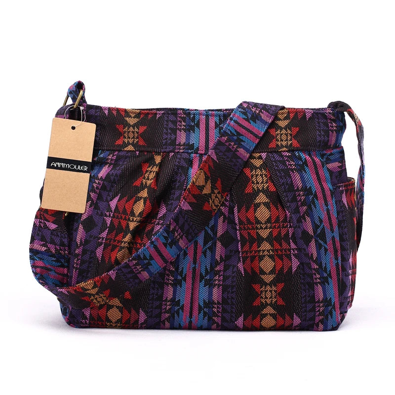 Annmouler Brand Women Crossbody Bag Vintage Large Capacity Shoulder Bag Multi-pocket Cotton Messenger Bag Hobo for Ladies