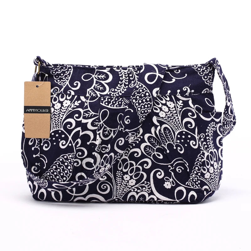 Annmouler Brand Women Crossbody Bag Vintage Large Capacity Shoulder Bag Multi-pocket Cotton Messenger Bag Hobo for Ladies