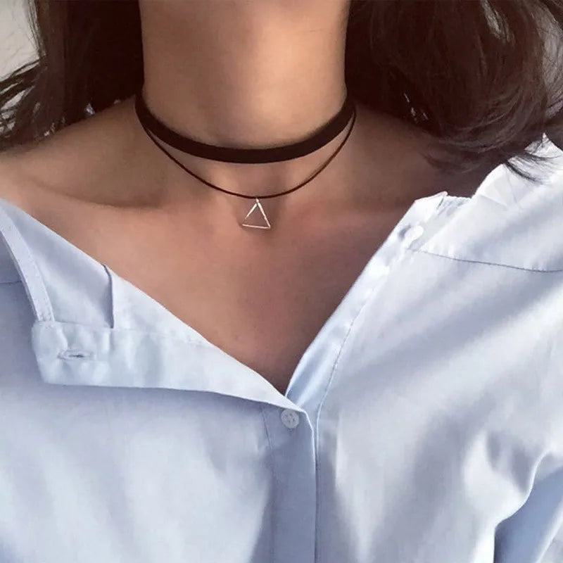 Wholesale New Styles Bijoux Love Vintage Triangle Geometry Tattoo Waterdrop Clavicle Choker Necklace For Women Chain Jewelry