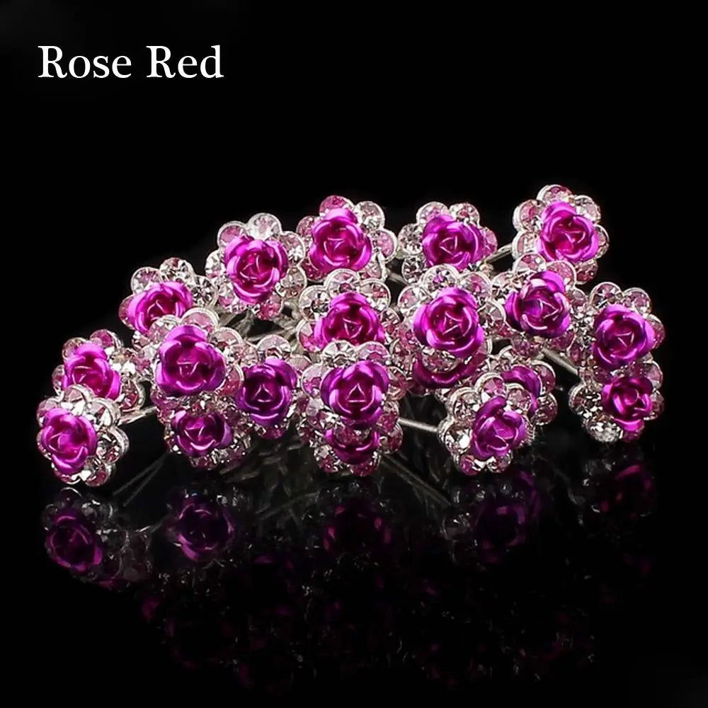 20PCs/Lot Women Bridal Wedding Crystal Diamante Flower Rose Hairpin Clip Barrettes Sticks Hair Braider Styling Tools Accessories