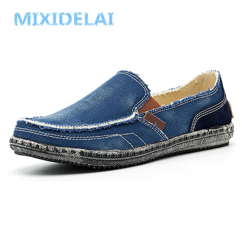 MIXIDELAI classic canvas shoes men 2025 lazy shoes blue grey green canvas moccasin men slip on loafers washed denim casual flats