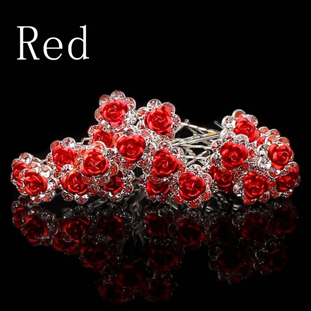 20PCs/Lot Women Bridal Wedding Crystal Diamante Flower Rose Hairpin Clip Barrettes Sticks Hair Braider Styling Tools Accessories