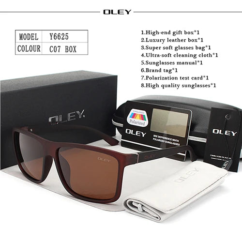 OLEY-Polarized Sunglasses for Men, Retro Square Sun Glasses, Unisex Driving Goggles, Brand Designer, Y6625