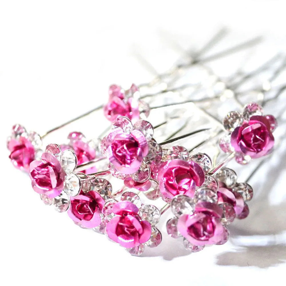 20PCs/Lot Women Bridal Wedding Crystal Diamante Flower Rose Hairpin Clip Barrettes Sticks Hair Braider Styling Tools Accessories