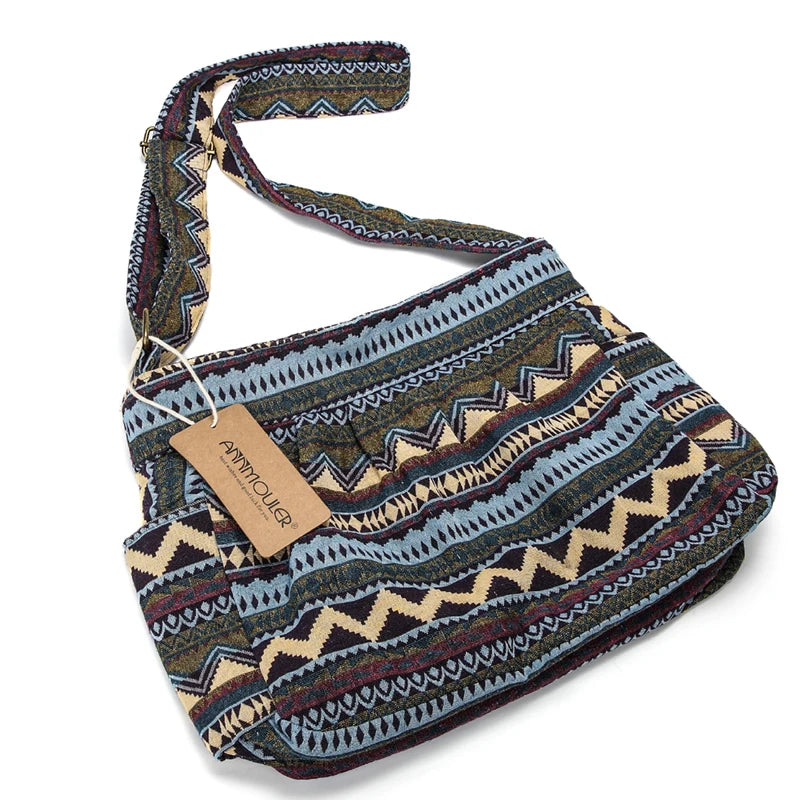 Annmouler Brand Women Crossbody Bag Vintage Large Capacity Shoulder Bag Multi-pocket Cotton Messenger Bag Hobo for Ladies