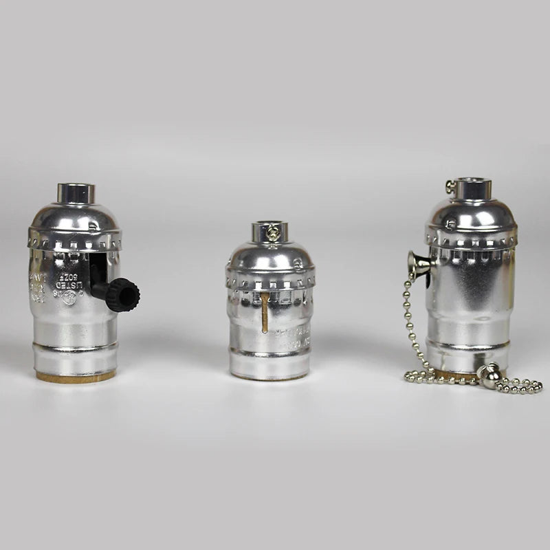 Vintage E27 Aluminum Retro Antique Lamp Base Holder Screw Aluminum Shell Bulb Light Screw Socket 3 Colors with Switch 110V/220V
