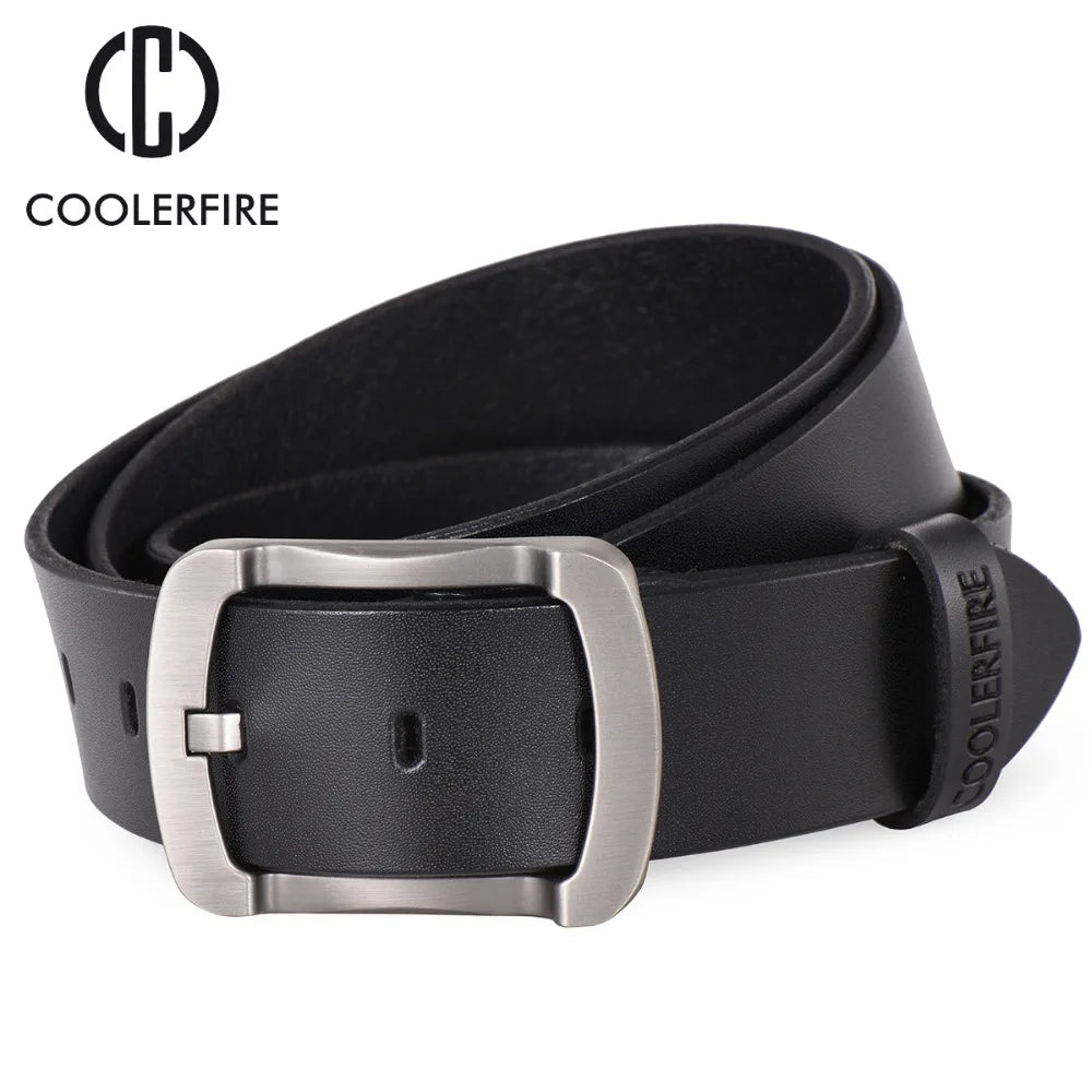 Coolerfire Fashion Cowhide Genuine Leather Belt Men Black Jeans Strap Male Vintage Casual Men Belts HQ024