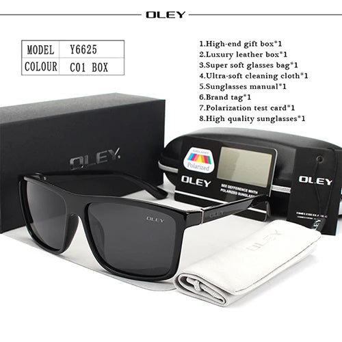 OLEY-Polarized Sunglasses for Men, Retro Square Sun Glasses, Unisex Driving Goggles, Brand Designer, Y6625