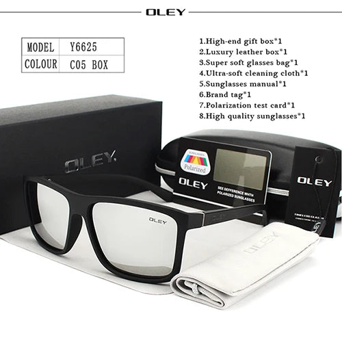 OLEY-Polarized Sunglasses for Men, Retro Square Sun Glasses, Unisex Driving Goggles, Brand Designer, Y6625
