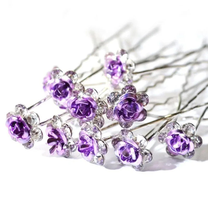 20PCs/Lot Women Bridal Wedding Crystal Diamante Flower Rose Hairpin Clip Barrettes Sticks Hair Braider Styling Tools Accessories