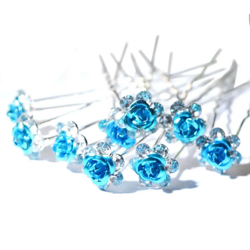 20PCs/Lot Women Bridal Wedding Crystal Diamante Flower Rose Hairpin Clip Barrettes Sticks Hair Braider Styling Tools Accessories