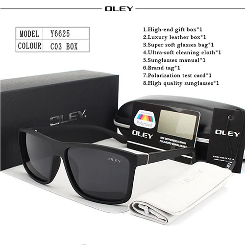 OLEY-Polarized Sunglasses for Men, Retro Square Sun Glasses, Unisex Driving Goggles, Brand Designer, Y6625