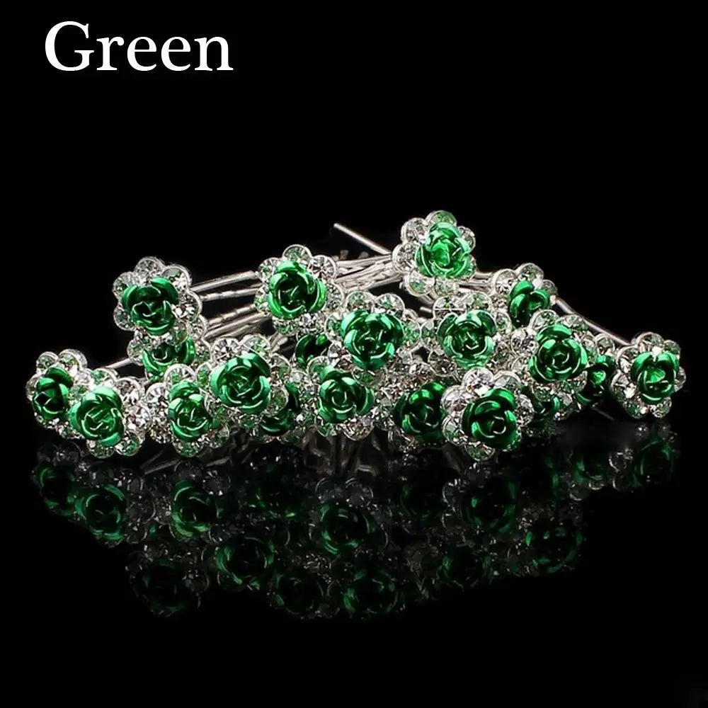 20PCs/Lot Women Bridal Wedding Crystal Diamante Flower Rose Hairpin Clip Barrettes Sticks Hair Braider Styling Tools Accessories