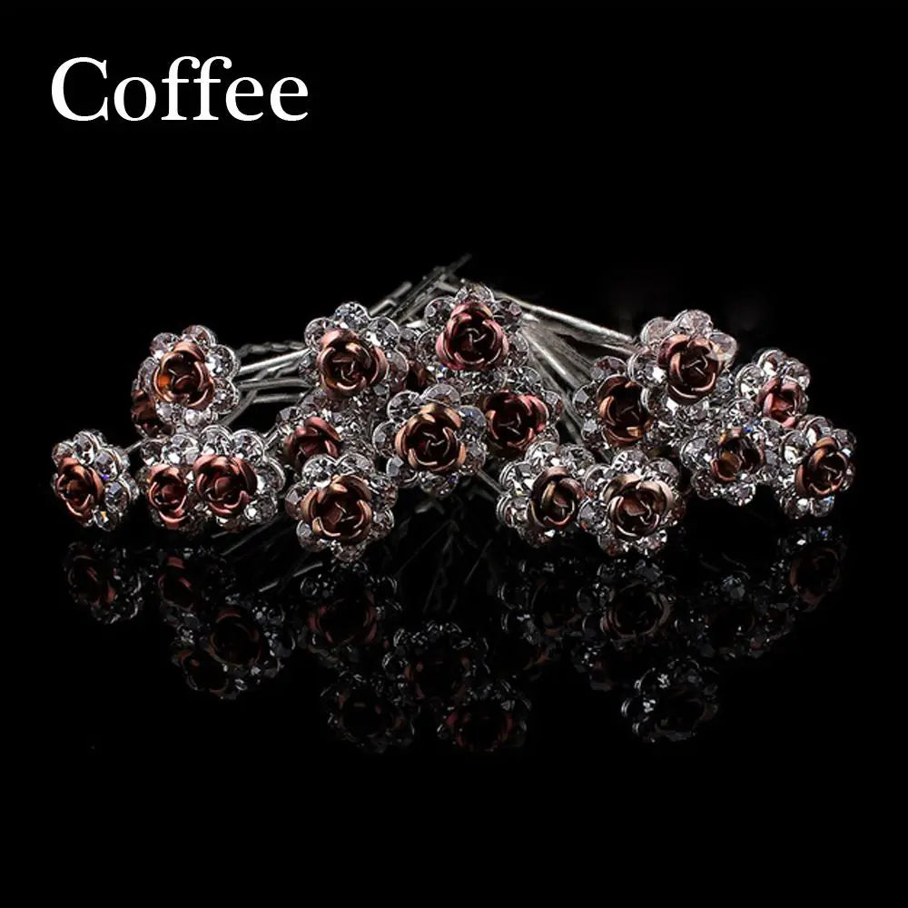 20PCs/Lot Women Bridal Wedding Crystal Diamante Flower Rose Hairpin Clip Barrettes Sticks Hair Braider Styling Tools Accessories