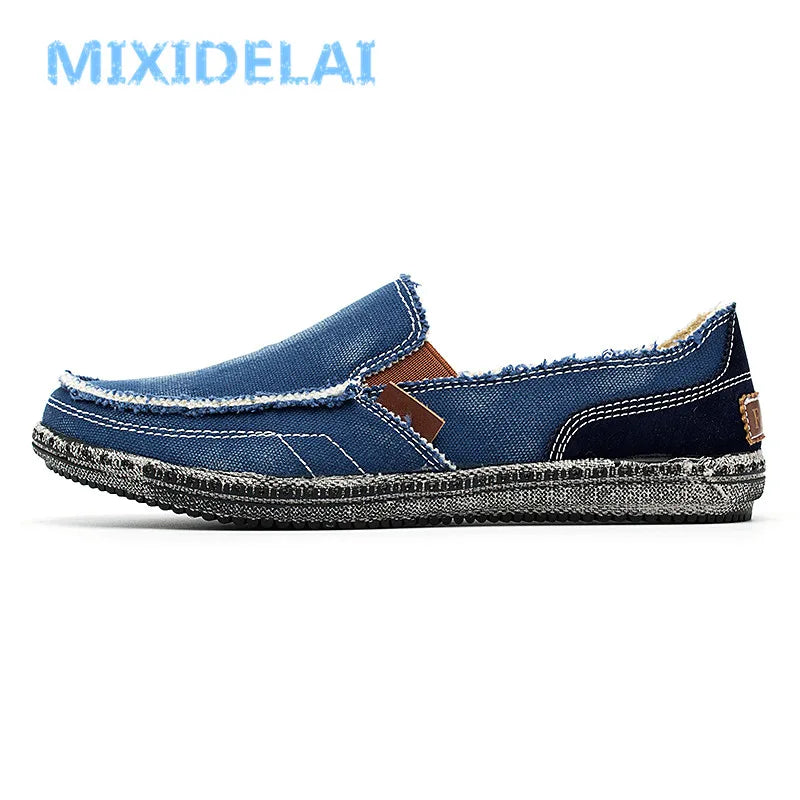 MIXIDELAI classic canvas shoes men 2025 lazy shoes blue grey green canvas moccasin men slip on loafers washed denim casual flats