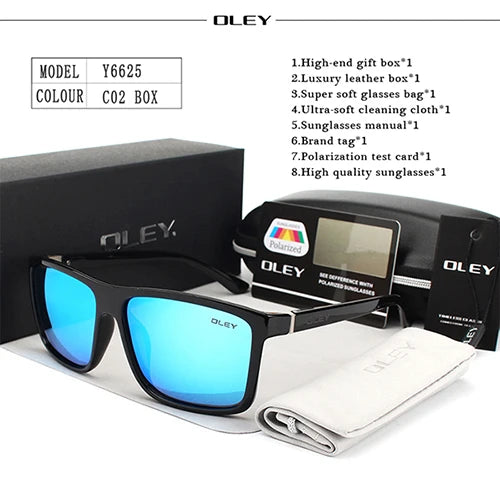 OLEY-Polarized Sunglasses for Men, Retro Square Sun Glasses, Unisex Driving Goggles, Brand Designer, Y6625