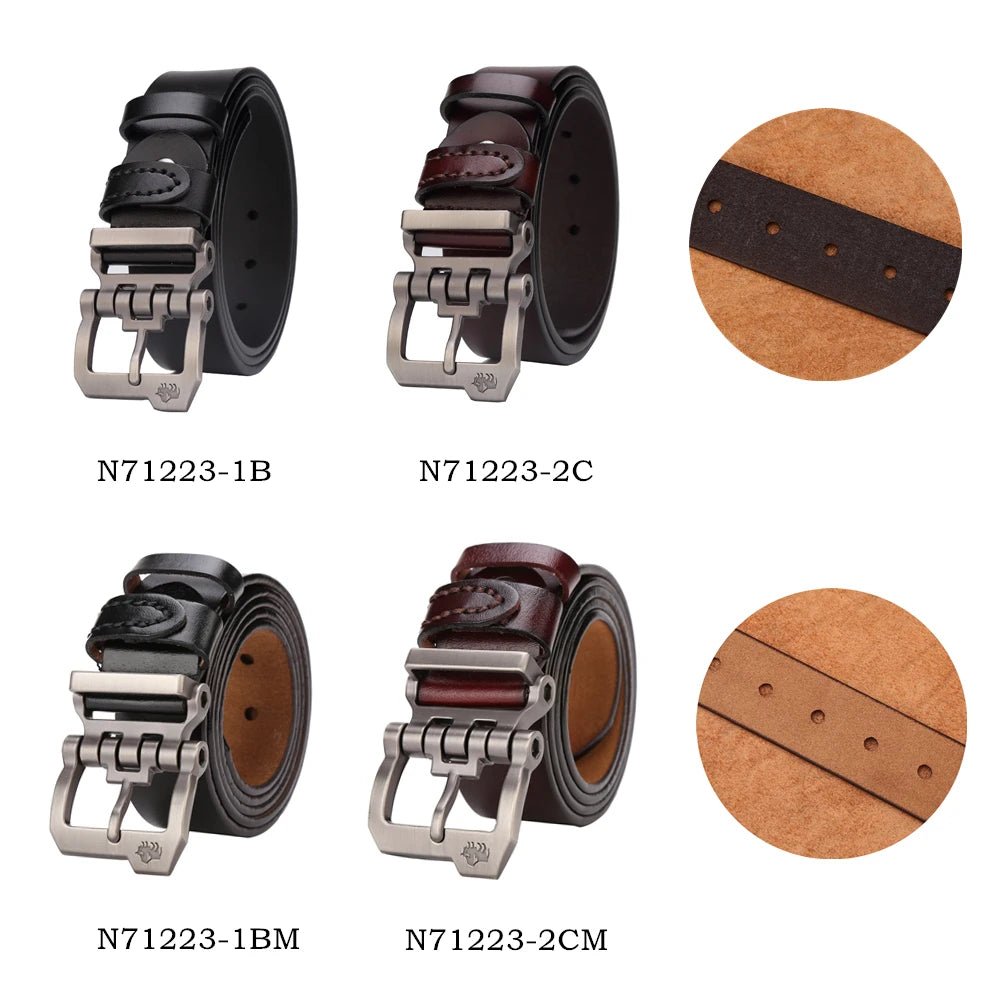 BISON DENIM Genuine Leather Belt For Men Gift Designer Jeans Belts Men's High Quality Cowskin Personality Buckle Vintage N71223
