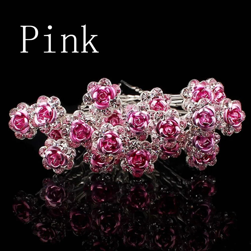 20PCs/Lot Women Bridal Wedding Crystal Diamante Flower Rose Hairpin Clip Barrettes Sticks Hair Braider Styling Tools Accessories