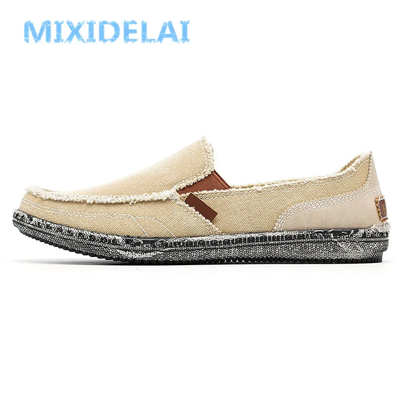 MIXIDELAI classic canvas shoes men 2025 lazy shoes blue grey green canvas moccasin men slip on loafers washed denim casual flats