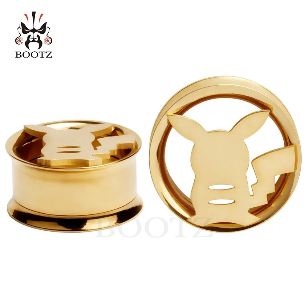 KUBOOZ Stainless Steel Ear Plugs Body Piercing Screw Tunnels Stretchers Cute Fashion Jewelry Earrings Expander For Gift 2PCS 0G