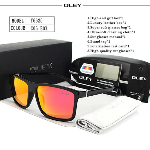 OLEY-Polarized Sunglasses for Men, Retro Square Sun Glasses, Unisex Driving Goggles, Brand Designer, Y6625