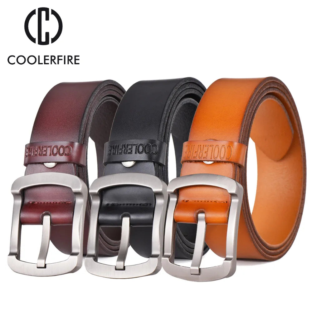 Coolerfire Fashion Cowhide Genuine Leather Belt Men Black Jeans Strap Male Vintage Casual Men Belts HQ024