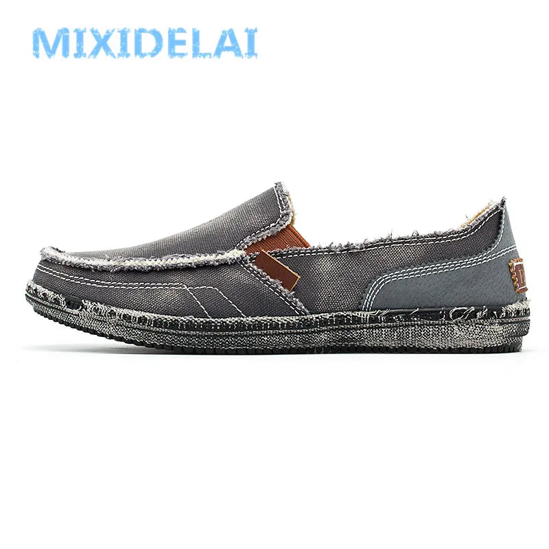 MIXIDELAI classic canvas shoes men 2025 lazy shoes blue grey green canvas moccasin men slip on loafers washed denim casual flats
