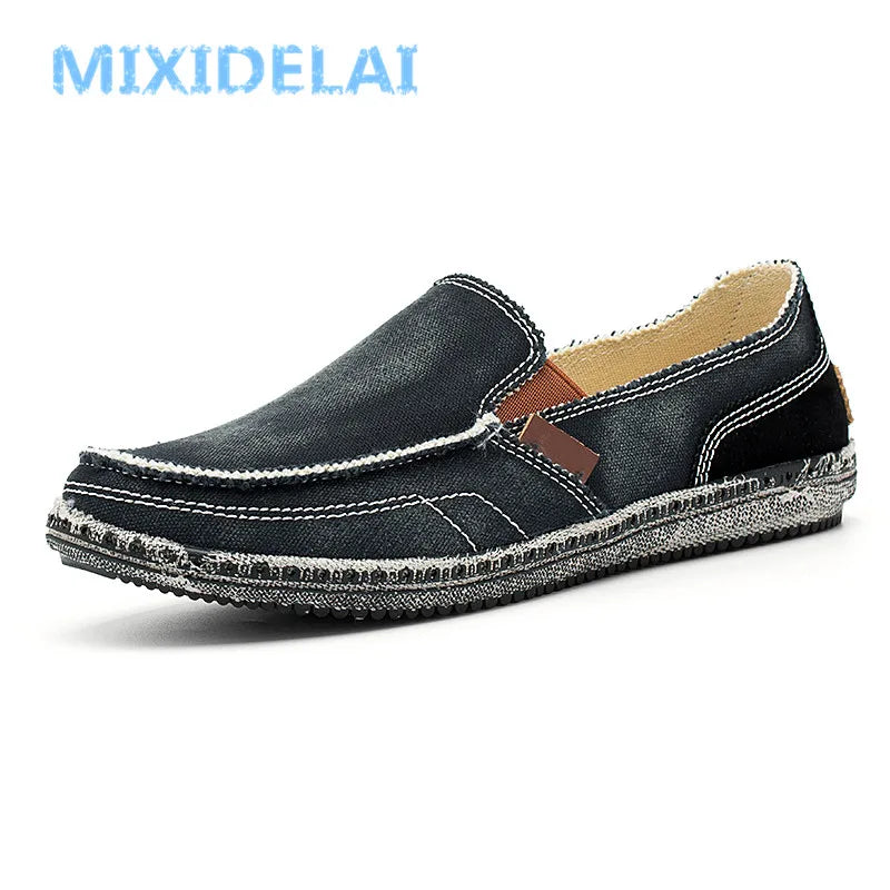 MIXIDELAI classic canvas shoes men 2025 lazy shoes blue grey green canvas moccasin men slip on loafers washed denim casual flats