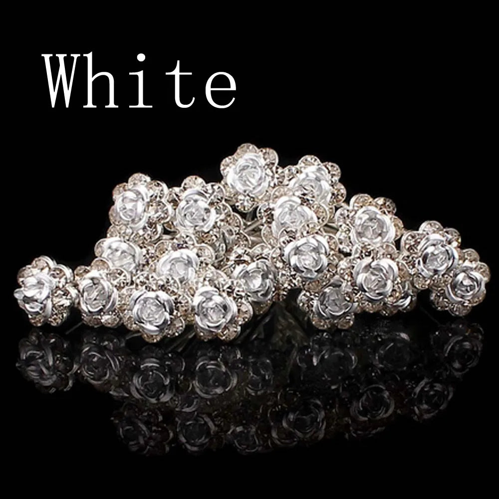 20PCs/Lot Women Bridal Wedding Crystal Diamante Flower Rose Hairpin Clip Barrettes Sticks Hair Braider Styling Tools Accessories