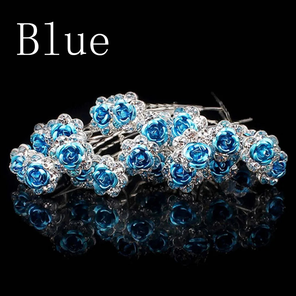 20PCs/Lot Women Bridal Wedding Crystal Diamante Flower Rose Hairpin Clip Barrettes Sticks Hair Braider Styling Tools Accessories