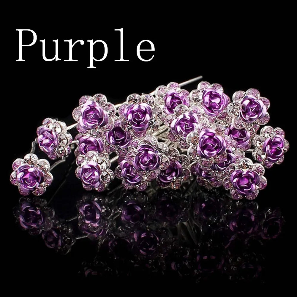 20PCs/Lot Women Bridal Wedding Crystal Diamante Flower Rose Hairpin Clip Barrettes Sticks Hair Braider Styling Tools Accessories