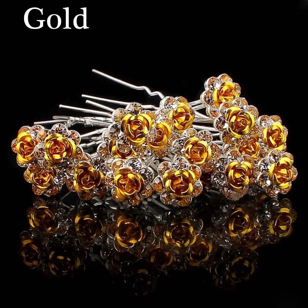 20PCs/Lot Women Bridal Wedding Crystal Diamante Flower Rose Hairpin Clip Barrettes Sticks Hair Braider Styling Tools Accessories