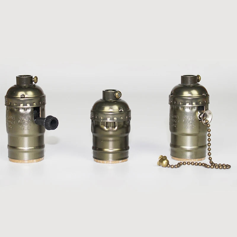 Vintage E27 Aluminum Retro Antique Lamp Base Holder Screw Aluminum Shell Bulb Light Screw Socket 3 Colors with Switch 110V/220V