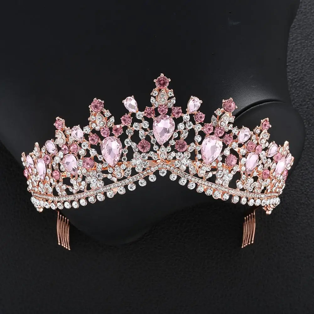 Baroque Bronze Black Green Crystal Bridal Tiaras Crown Vintage Rhinestone Diadem for Brides Headbands Wedding Hair Accessories