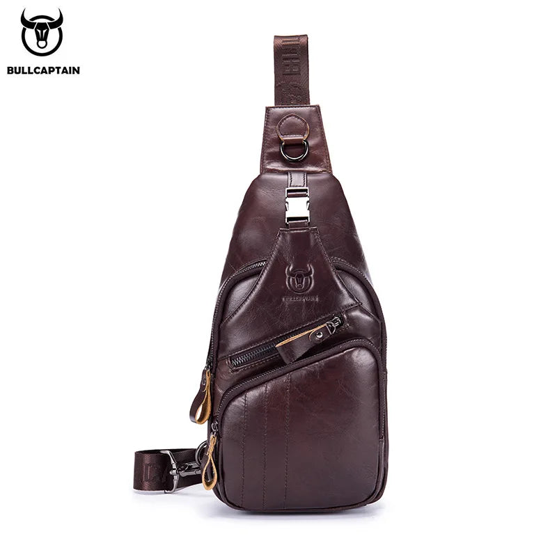 BULLCAPTAIN 2024 Genuine Leather Chest Bag Men's Fashion Style Casual Straddle Bag Business Large Capacity Leather Men's Luggage