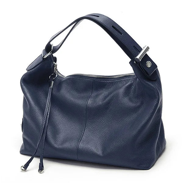 Zency 100% Genuine Leather Large Women Top Handle Shoulder Bag Tote Handbag Purse Black Leather Hobo Bag Underarm Zipper Bags
