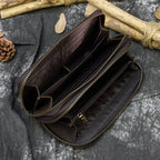 Retro Crazy Horse Leather Purse for Men Clutch Purse Double Zipper 24 Cards Clutches Vintage Woman Genuine Leather Long Wallet