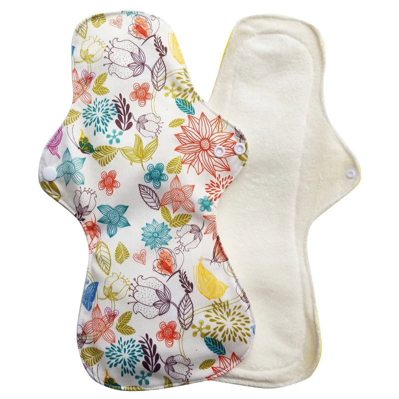 Reusable Menstrual Pads for Women, Heavy Flow, Bamboo Washable Sanitary Napkins, Printed Night Use, Breathable, 1Pc Size 13"