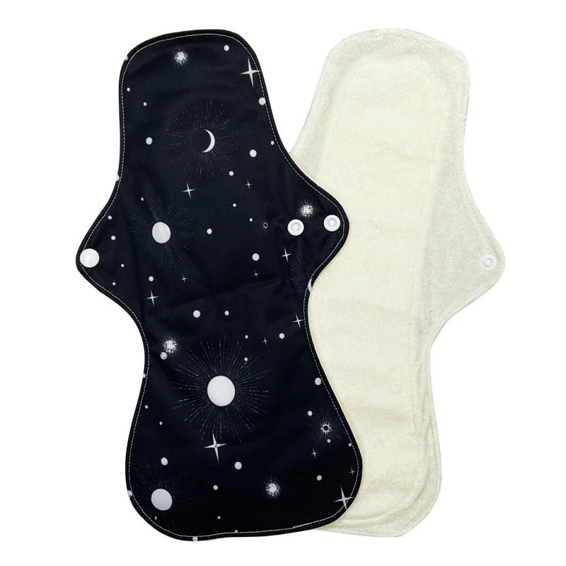 Reusable Menstrual Pads for Women, Heavy Flow, Bamboo Washable Sanitary Napkins, Printed Night Use, Breathable, 1Pc Size 13"