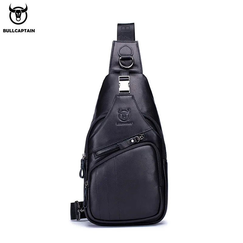 BULLCAPTAIN 2024 Genuine Leather Chest Bag Men's Fashion Style Casual Straddle Bag Business Large Capacity Leather Men's Luggage